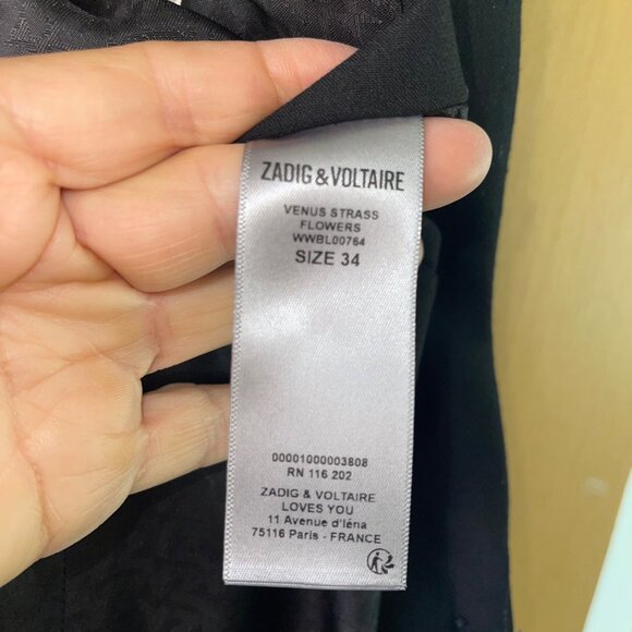 Zadig Voltaire Womens Blazer Size 34 Black Venus Strass Floral Casual - Picture 8 of 14